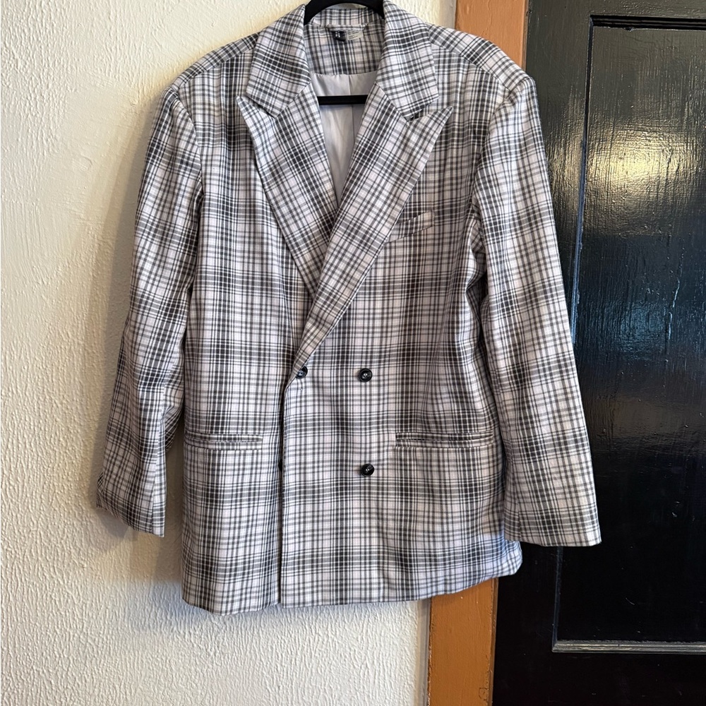 Classic Gray Plaid Women Blazer